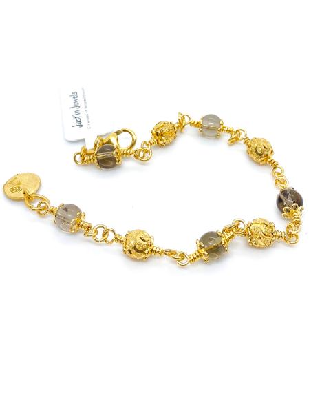Bracelet artisanal pour femme avec perle de quartz fumé argent finition vermeil