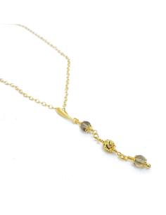 Collier artisanal argent vermeil fait main pour femme antiallergique avec des perles de quartz fumé