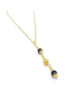 Collier artisanal pour femme réalisé en argent vermeil avec des agates noires, nickelfree