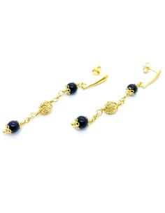 boucle d'oreille artisanale argent vermeil et agate noire