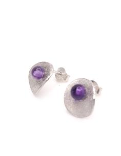 boucle d'oreille argent antiallergique surface diamantée et améthyste
