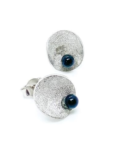 perceuse d'oreille argent rhodié antiallergique onyx effet diamanté