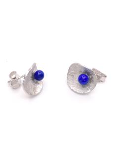 Boucle d'oreille argent rhodié antiallergique effet diamanté véritable lapis-lazzuli