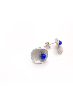 Boucle d'oreille argent rhodié antiallergique effet diamanté véritable lapis-lazzuli 2