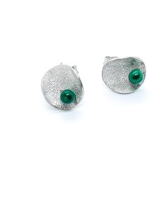 perceuse d'oreille en argent rhodié antiallergique et perle de malachite véritable. Collection ondine de chez JUST'IN JEWELS