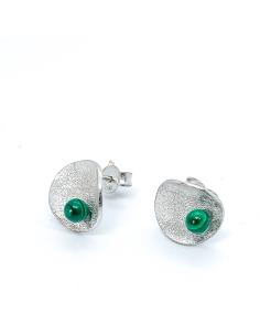 perceuse d'oreille en argent rhodié antiallergique et perle de malachite véritable. Collection ondine de chez JUST'IN JEWELS 2
