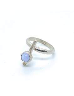 Bague artisanale argent rhodié antiallergique avec calcédoine. Collection Isabelle de just'in jewels