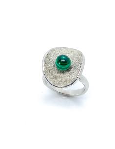 bague artisanale argent rhodié antiallergique avec malachite collection Ondine de chez Just'In jewels