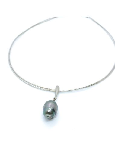 Collier artisanal argent rhodié perle de tahiti