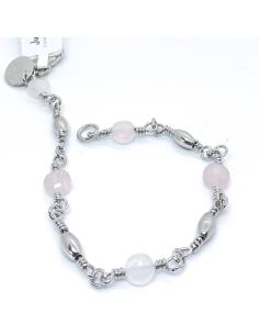 bracelet artisanal argent et quartz rose véritable fait main, collection Helina de chez JUST'IN JEWELS