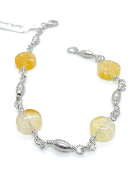 bracelet artisanal argent antiallergique pour femme avec pierre de soleil collection helina de Just'In Jewels