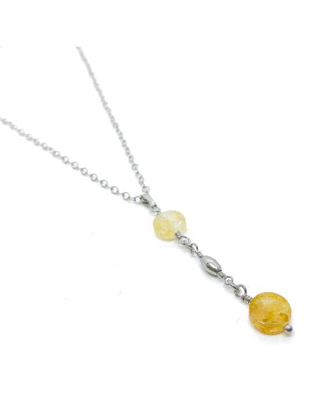 collier artisanal argent nickelfree rhodié avec pierre de soleil collection helina de Just'In Jewels