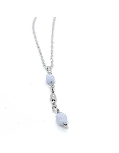 collier artisanal argent rhodié antiallergique avec calcédoine collection helina de Just'In Jewels