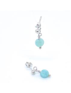 boucle d'oreille artisanale argent rhodié antiallergique avec pierres naturelles d'amazonite collection helina de Just'In Jewels