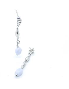 Boucle oreille longue argent rhodié antiallergique avec calcédoine collection helina de chez Just'In Jewels