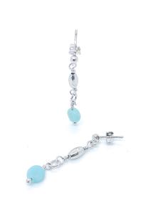 boucle oreille artisanale en argent rhodié antiallergique avec pierres fines amazonite. Collection Helina de chez Just'In Jewels