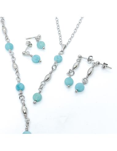 Boucle d'oreille longue perceuse Helina Amazonite