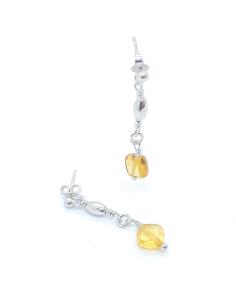 boucle d'oreille artisanale argent rhodié antiallergique avec citrine. Collection Helina de chez Just'in jewels