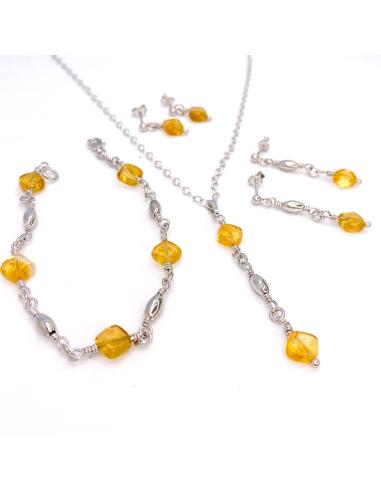 Boucle d'oreille longue artisanale Helina citrine