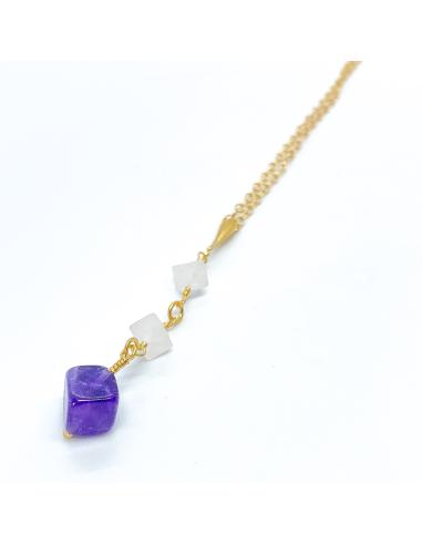 collier artisanal argent vermeil avec quartz rose et améthyste collection Flo de chez Just'in jewels