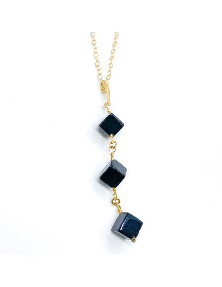 collier artisanal argent vermeil avec agate noire collection flo de chez Just'In Jewels