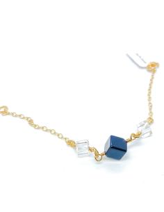 Bracelet artisanal argent vermeil avec agate noire et cristal de roche