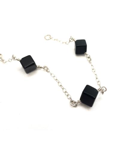 Bracelet argent rhodié antiallergique avec cubes d'agates noires collection Flo de Just'In Jewels