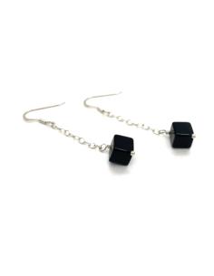 boucle d'oreille pendante argent rhodié avec pierre fine naturelle