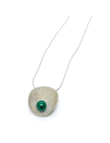 collier artisanal argent rhodié antiallergique avec malachite collection ondine de chez Just'In Jewels