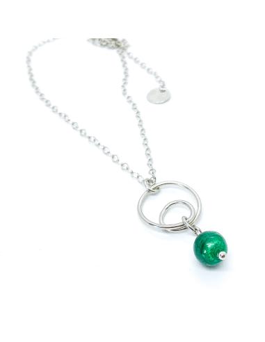 collier argent rhodié antiallergique motif infini avec perle de malachite naturelle collection infini de chez Just'in Jewels