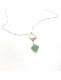 collier artisanal argent rhodié antiallergique pierre fine d'aventurine collection lola de chez JUST'IN JEWELS