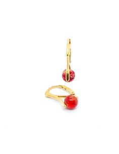 Boucle d'oreille dormeuse en argent plaqué or, vermeil, avec jaspe rouge, création artisanale Just'in jewels 2