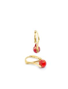Boucle d'oreille dormeuse en argent plaqué or, vermeil, avec jaspe rouge, création artisanale Just'in jewels