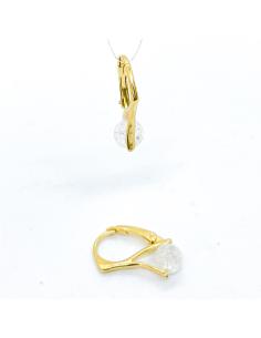 boucle d'oreille dormeuse argent plaqué or vermeil avec pierre naturelle cristal de roche