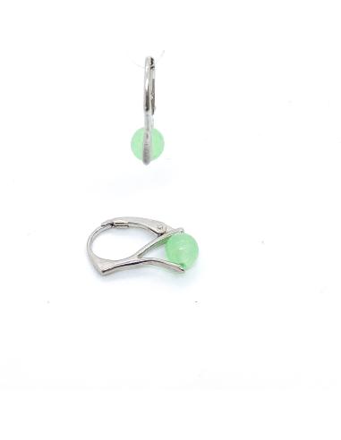 Boucle d'oreille dormeuse en argent rhodié antiallergique avec perle de jade création artisanale de Just'In Jewels