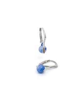 boucle d'oreille dormeuse argent rhodié antiallergique avec pierre fine véritable cyanite. Création artisanale Just'In Jewels 2