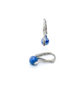 boucle d'oreille dormeuse argent rhodié antiallergique avec pierre fine véritable cyanite. Création artisanale Just'In Jewels