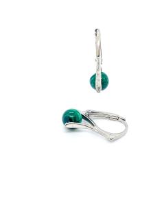 Boucle oreille dormeuse en argent rhodié antiallergique avec perle de véritable malachite. Création artisanale de Just'In Jewels 2