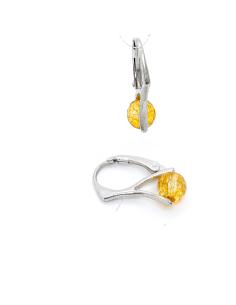 boucle d'oreille dormeuse en argent rhodié antiallergique avec perles facettées de citrine