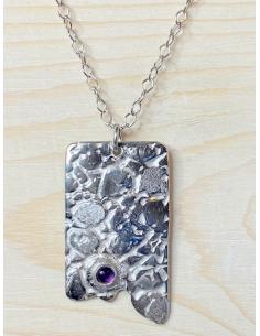 Collier artisanal belge pour femme en argent rhodié antiallergique et pierre fine amethyste sertie 2