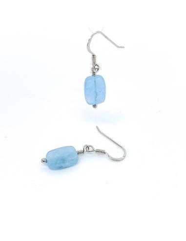boucle d'oreille crochet argent rhodié et pierre fine aigue marine collection louane de Just'in jewels