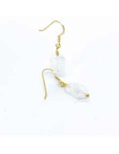 boucle d'oreille artisanale en argent plaqué or vermeil avec cristal de roche . Collection Louane de chez Just'In Jewels