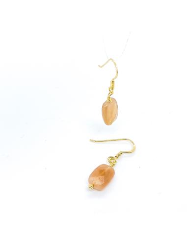 boucle d'oreille argent plaqué or vermeil avec pierres naturelles de pierre de lune rose collection Louane