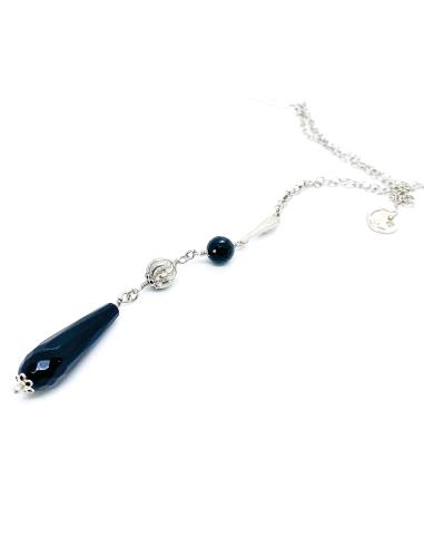 collier artisanal argent rhodié antiallergique avec agate noire collection Manon de chez Just'In Jewels