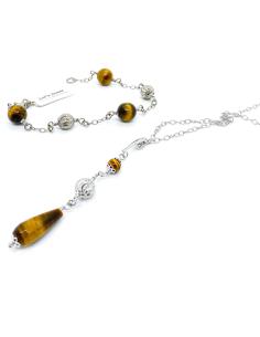 Collier artisanal argent rhodié antiallergique avec pierres naturelles oeil de tigre collection manon de Just'In Jewels 2