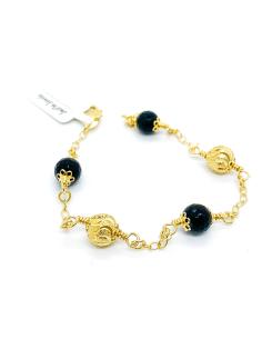 Bracelet artisanal argent plaqué or vermeil avec pierres fines agate noire collection Manon de Just'In Jewels