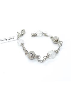 bracelet artisanal argent rhodié antiallergique avec cristal de roche craquelé collection Manon de chez Just'in Jewels
