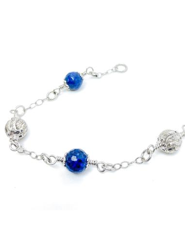 bracelet argent rhodié antiallergique avec pierre fine de dumortiérite collection Manon de chez Just'in Jewels