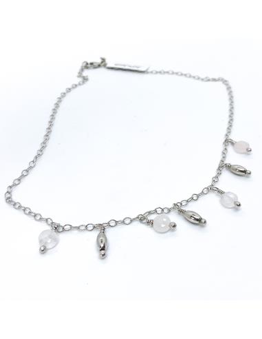 collier artisanal argent rhodié avec quartz rose collection helina de chez Just'in Jewels