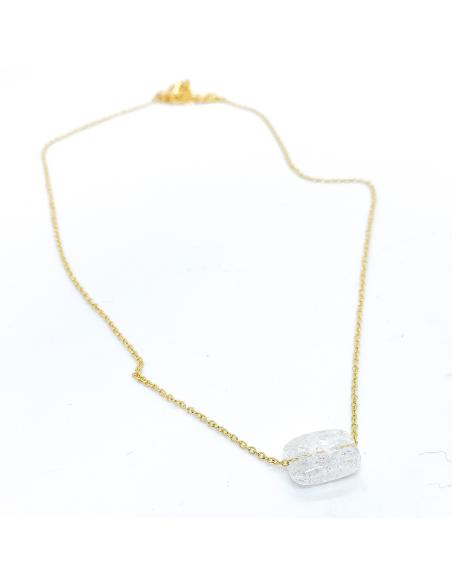 collier artisanal argent plaqué or vermeil avec pierre fine cristal de roche craquelé collection louane de chez Just'in Jewels